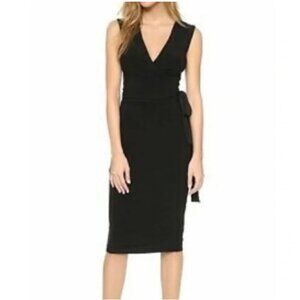 Norma Kamali Little Black Dress Faux Wrap Sleeveless Midi Stretch Cocktail Party